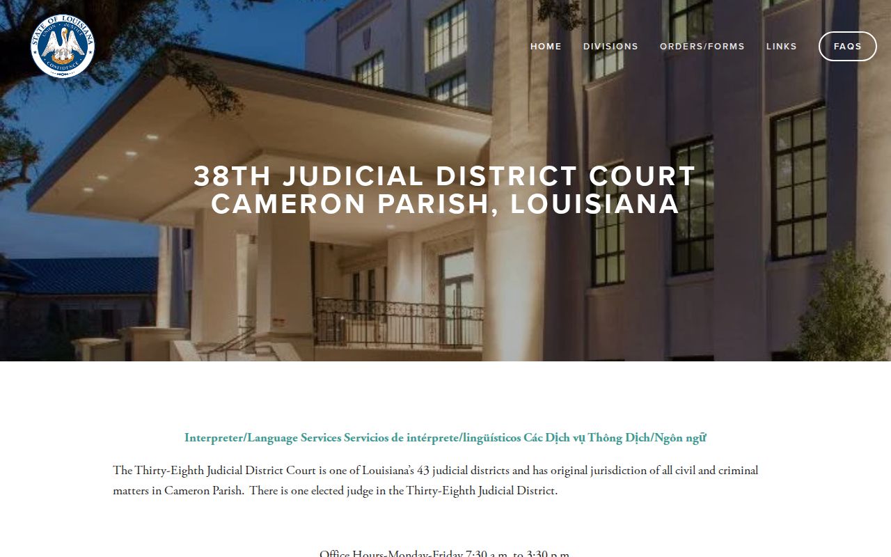 38th Judicial District Court Cameron Parish arrest disposition source