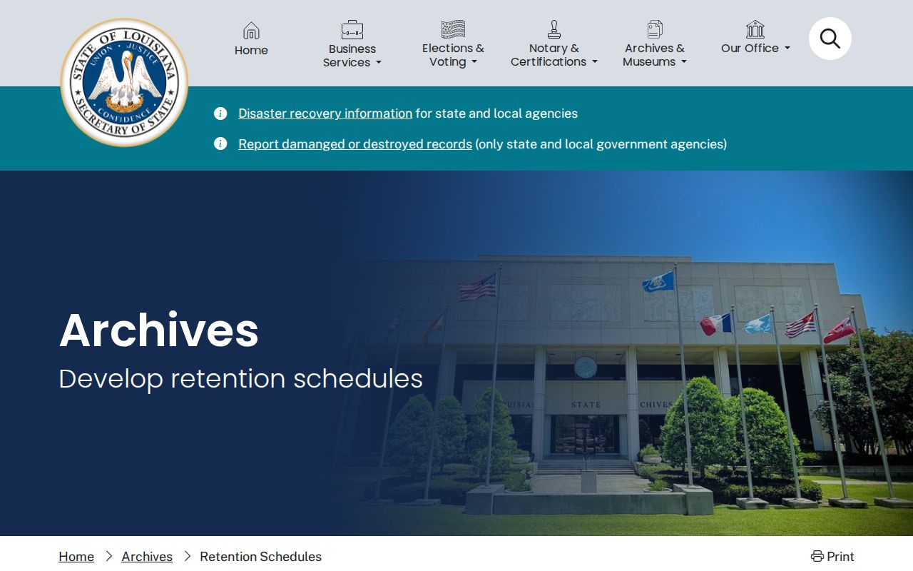 Louisiana retention schedules for Cameron Parish arrest records